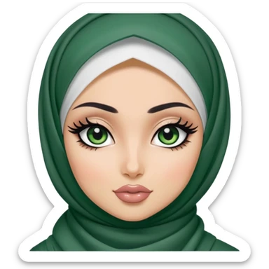 pretty bratz baddie, full cover niqapi hijabi, black eyeliner, medium white skin, dark green  eyes sticker