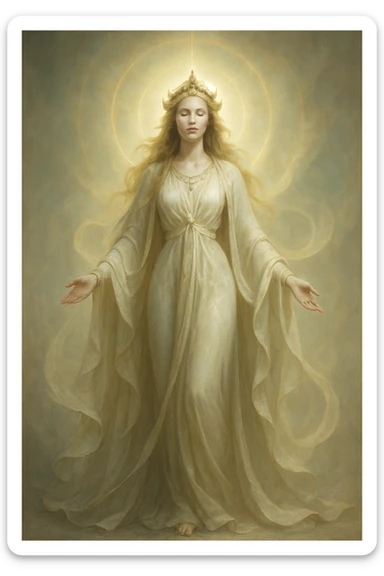 goddess, elegant, ethereal, flowing robes, glowing aura, fantasy style sticker