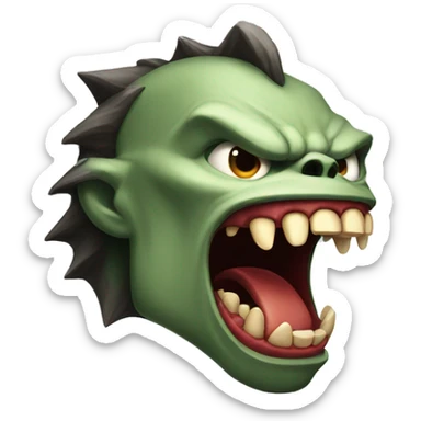 the head of a monster, in profile to the right side, an aggressive growl sticker