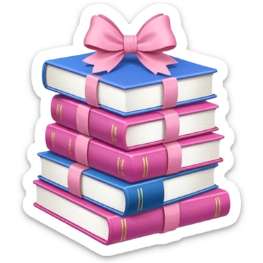 Pink Books stacked up and tied together by a white bow sticker