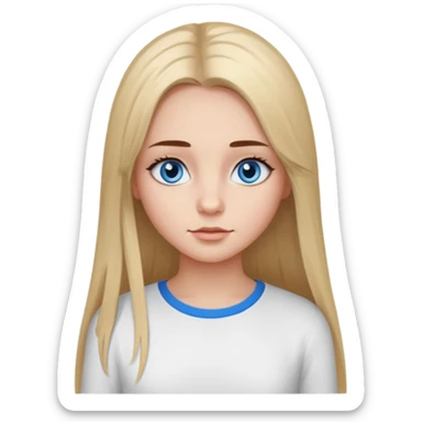 ragazza con capelli lunghi piastrati truccata con molto mascara, occhi azzurri e maglietta a maniche lunghe bianca  sticker