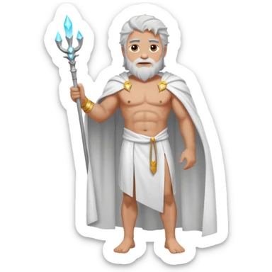 fullbody silverhair shirtless god ZEUS, white robe over shoulder, standing still sticker