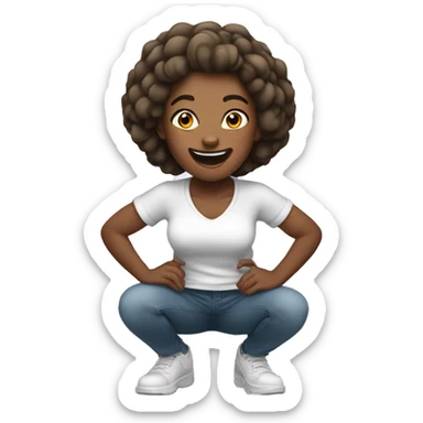 white happy woman is squatting front view sticker