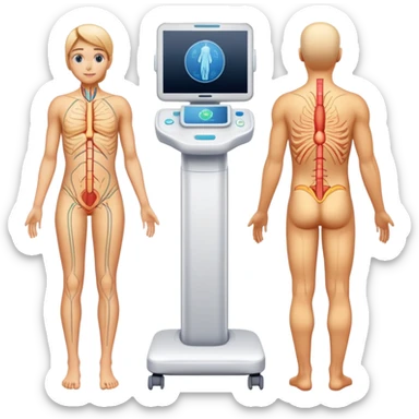 Human body scan with scanning lines, medical examination, full body diagnostic sticker