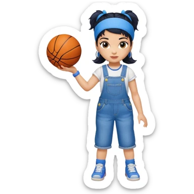 generate a pretty bratz that looks like Kajol Devgn\ bollywood actress
 Wearing  denim overalls with short blackhair and a blue hairband. Carrying a basketball sticker