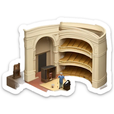 scenographer designing with a maquette model of a theatre sticker