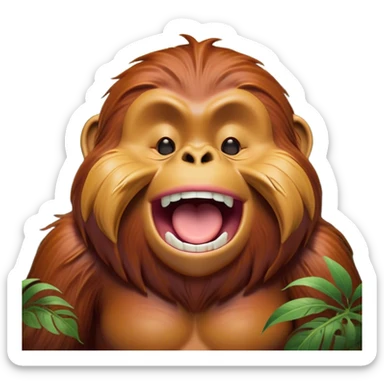 Cinematic Cute Yawning Orangutan Portrait Emoji, Head tilted slightly with a dramatic, wide-open yawn, showcasing a richly textured face with half-closed, sleepy eyes and a relaxed, open expression, Simplified yet irresistibly adorable features, highly detailed, glowing with a soft, cozy jungle glow, high shine, relaxed yet expressive, stylized with a dash of whimsical charm, soft glowing outline, capturing the essence of a drowsy yet affectionate guardian that appears ready to stretch out for a nap! sticker