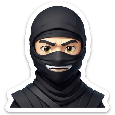 Clash of Clans aesthetic Comical Ninja Portrait Emoji, Head tilted dramatically with an exaggerated, fun expression and wide, comically expressive eyes peeking from a partially lifted mask, featuring a lean, agile form with playful stealth and natural skin tone, Simplified yet humorously expressive features, highly detailed, glowing with a slightly sassy shadowy glow, high shine, dramatic yet playful, stylized with an air of cheeky ninja mischief, soft glowing outline, capturing the essence of a meme-worthy ninja who blends humor with stealth into viral fame! sticker