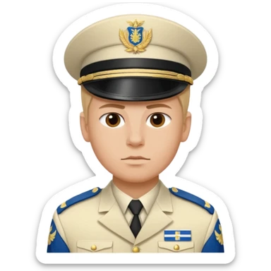 a serious realistic Finnish soldier in a white military uniform sticker