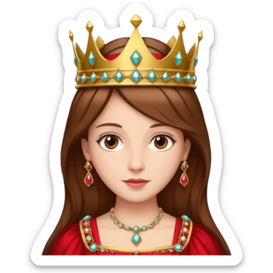 Renaissance lady – brown hair in jeweled crown, red dress with gold trim sticker