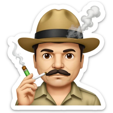 El Chapo Guzman with mustache smoking a marijuana joint sticker