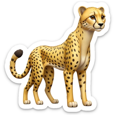 cinematic-cheetah-realistic-full-body-standing-emoji,-slim-and-athletic-frame-poised-for-action,-long-tail-curving-slightly,-head-tilted-dramatically,-sleek-golden-fur-with-black-spots,-piercing-amber-eyes,-simplified-yet-realistic-focused-features,-highly-detailed,-glowing-with-an-almost-sarcastic-glow sticker