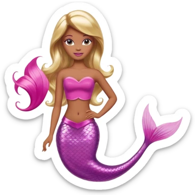 Brown skin blonde hair barbie mermaid with pink tail and pink highlights in hair  sticker