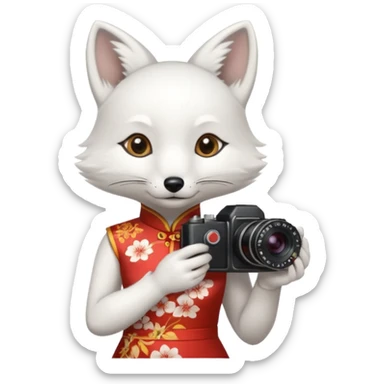 white fox, cheongsam ancient white fox with camera sticker