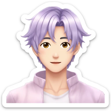 Gorgeous bright sparkly romantic Asian anime gentle man with blushing face aesthetic trending style outside sticker