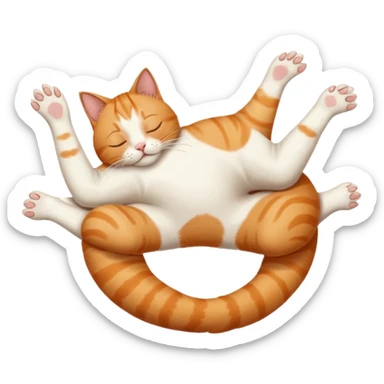 ginger and white small cat eyes closed lying down upside down with paws stretched out in different directions sticker