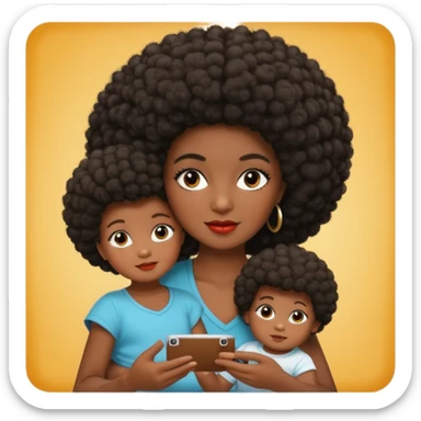 afro hair Dark Skin mom with two children, one young boy and a baby girl in polaroid picture  sticker