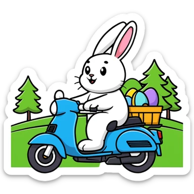 Easter bunny riding a BMW boxer motorcycle with trees and grass in the background sticker