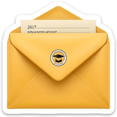 A simple emoji-style icon of a yellow manila envelope, flat and minimal, with clean edges, subtle paper texture, and a small graduation 2017 logo on the front, conveying academic completion and archived records. sticker