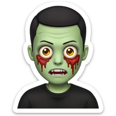zombie emoji with buzz cut black hair and black t-shirt  sticker