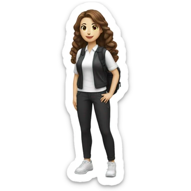 woman white skin mid length hairstyle with back pack white shirt black pants full body sticker