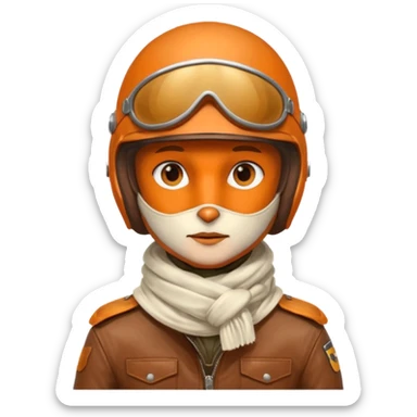 renard aviateur, casque en cuir vintage, écharpe blanche, blouson aviateur sticker