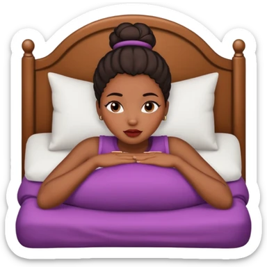 A black girl with edges and plump lips and long lashes with a bun in her bed sticker