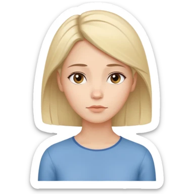 female human avatar, thoughtful expression, calm mood, sensitive personality,
neutral face, minimal style, simple hair, no accessories,
professional, clean, soft tone sticker