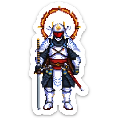 male samurai nomad with heavenly halo and traditional weapons sticker