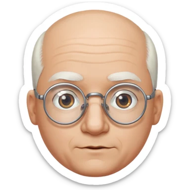 chauve cheveux blanc visage rond lunette gros sourcils sticker
