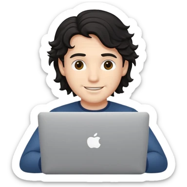 guy with wavy black hair and skin tone a little bit white, with a macbook sticker