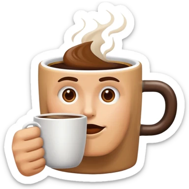 person with coffee addiction drinking from a giant mug sticker