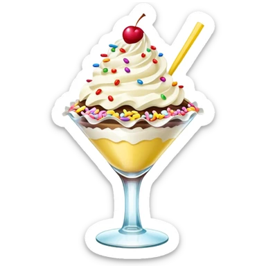 cute banana split with toppings in a ruffled cocktail glass sticker