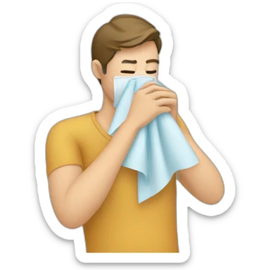 A man is sick and blows his nose into a handkerchief sticker