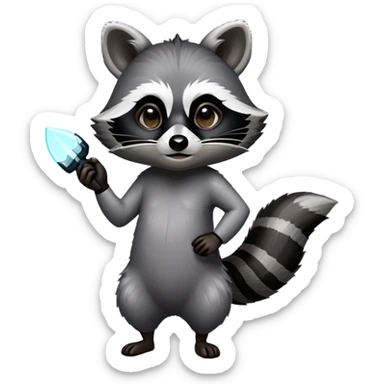 Cinematic-Raccoon-Realistic-Full-Body-Standing-Emoji – Tail flicking lazily, head tilted dramatically, thick grey fur with a signature black mask, sharp and alert ears, simplified yet realistic focused features, highly detailed, glowing with an almost sarcastic glow. sticker