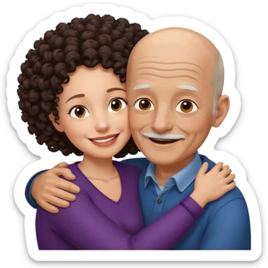  White no hiar Old man hugging dack skin curly hair woman sticker