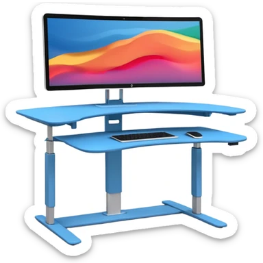 A height-adjustable office desk with a visible central lifting mechanism and a large flat monitor placed on top. The desk should look modern and minimal, symbolizing an ergonomic workstation. Rounded shapes, flat bright colors, consistent with standard emoji design. sticker