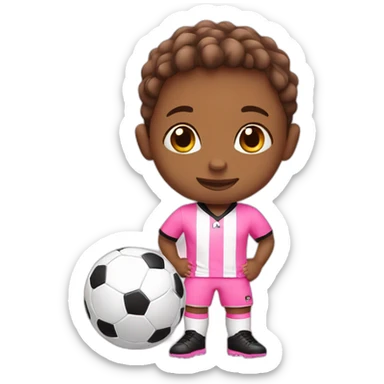 Toddler boy with soccer Ball wearing soccer pink suit sticker