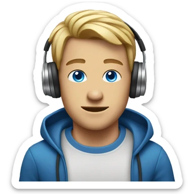 Man with blue eyes Listening to music on headphones. sticker