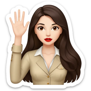 Beautiful brunette lady sexy with raised 1 hand, long hair red lips sticker