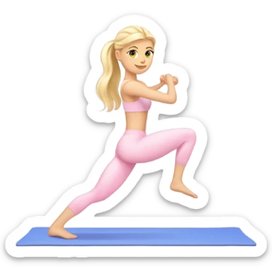 A blonde white Pilates girl in light pink clothes with fitness mat sticker