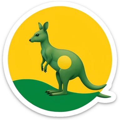 A green silhouette of a kangaroo standing side on facing left ways in a yellow circle in a green rectangle please make it like a flag? sticker