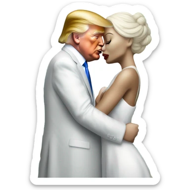Alien reptilian woman in white dress hugs and kissing donald trump sticker