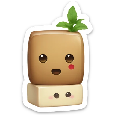 cute tofu block placed next to cute soy sauce bottle  sticker