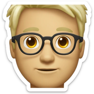 young guy with platinum blonde hair and big tortoiseshell glasses sticker