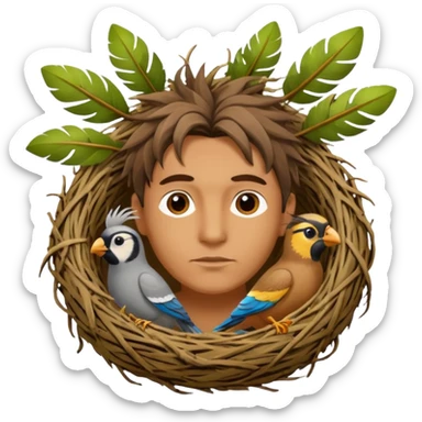 Man who has a Birds Nest for hair sticker