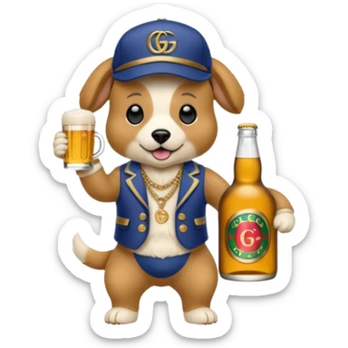 Ein Hund der talahon ist und Bier trinkt mit gucci cap und gucci Tasche  sticker