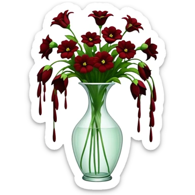 completely wilted flowers all drooping over the edges of a vase, every flower hanging down sticker