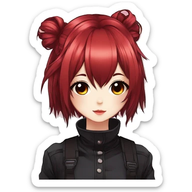 Gorgeous anime style shojo character with blushing face aesthetic and pretty edgy black red punk hair with hair garment trending style sticker