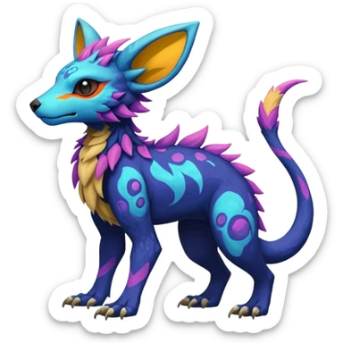 Rare realistic exotic cute epic pretty beautiful handsome gorgeous aesthetic colorful vibrant Vernid-Protogen-Primagen-Wickerbeast-species-Fakemon-creature by LiLaiRa, random markings, tufted ears, full body sticker